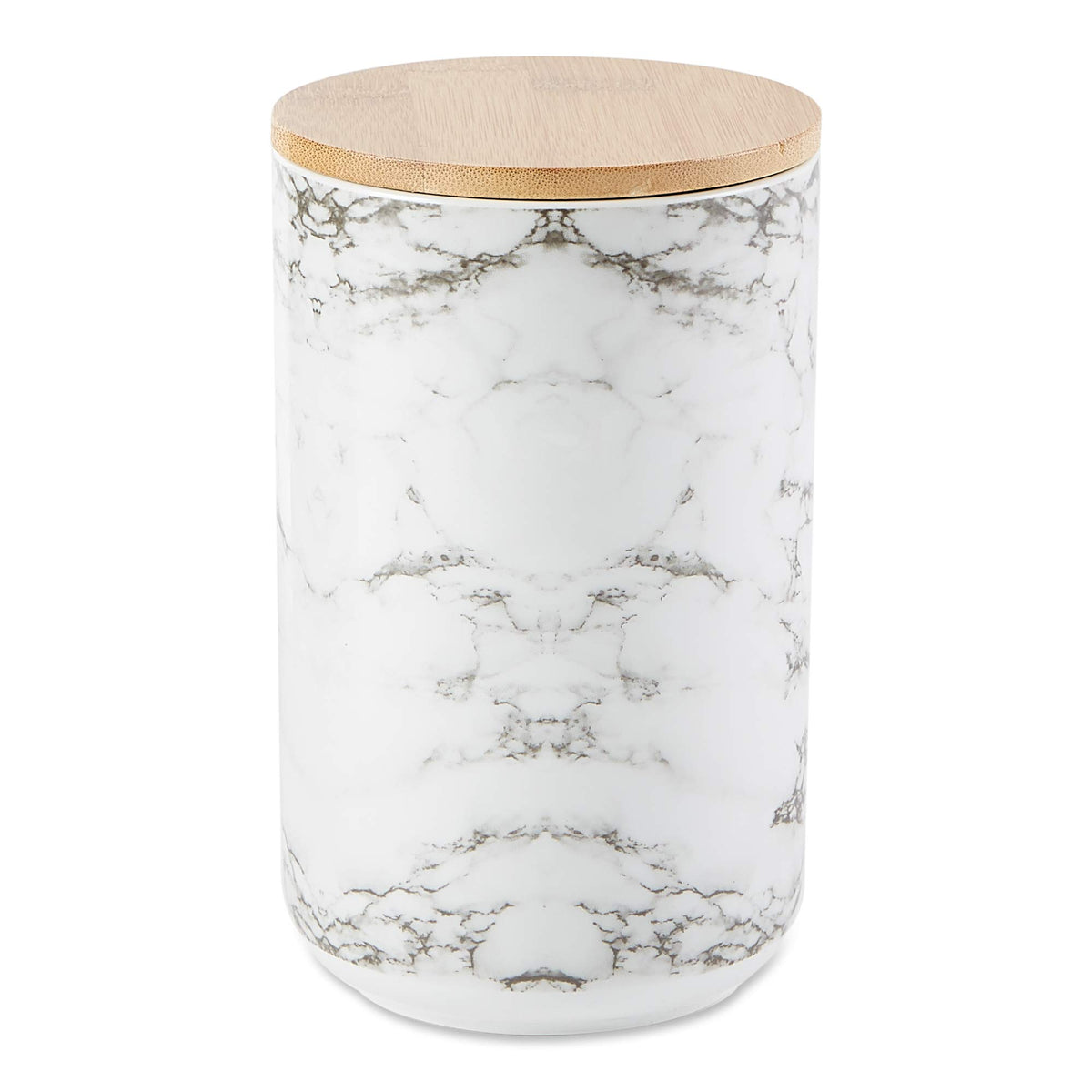Ceramic Lattice Paw Pet Treat Jar with Bamboo Lid, 4 x 6.5 in, White