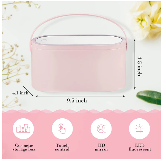 Portable LED Mirror Makeup Organizer, USB Rechargeable, 24.1 cm