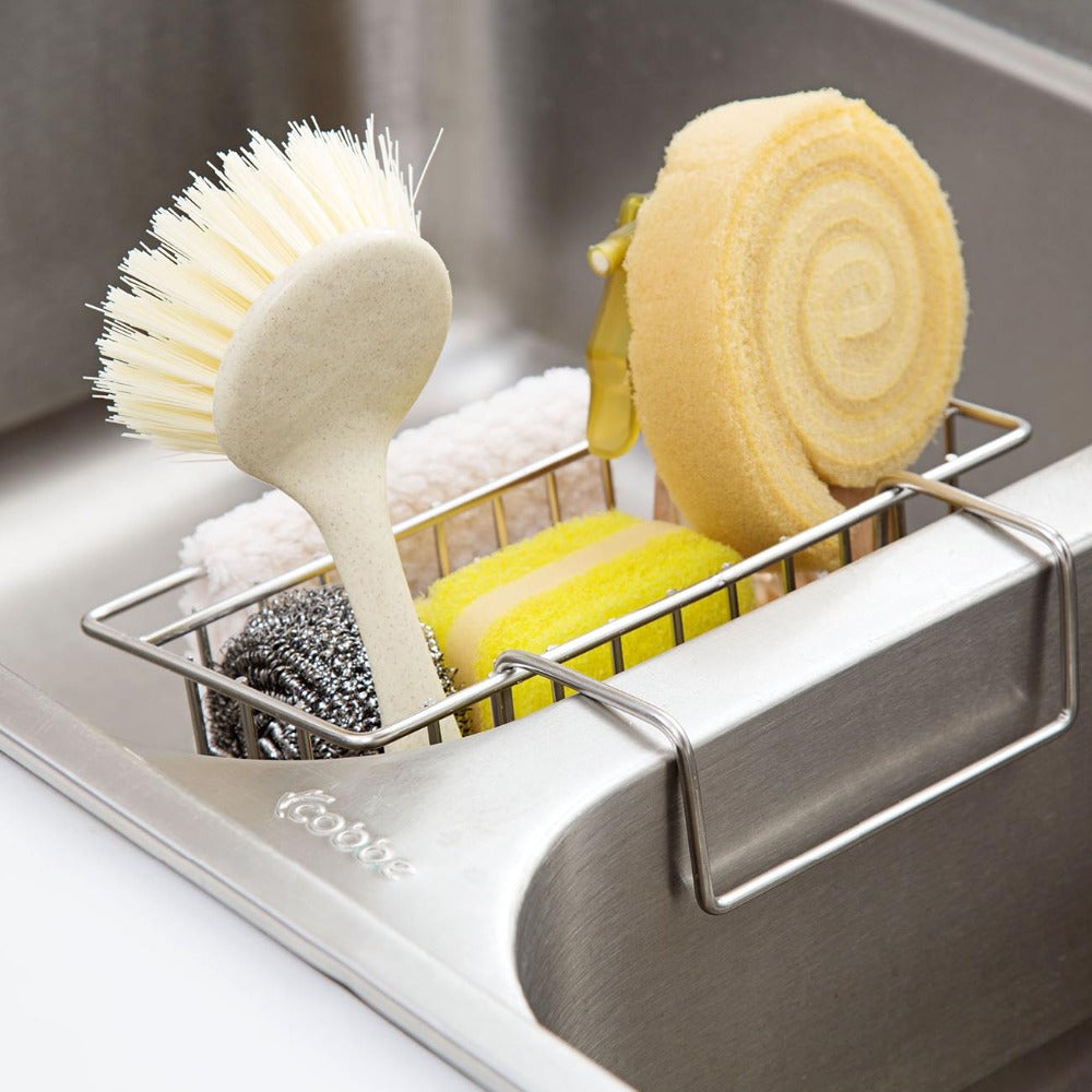 Compact Metal Kitchen Sink Caddy & Sponge Holder, No-Drill