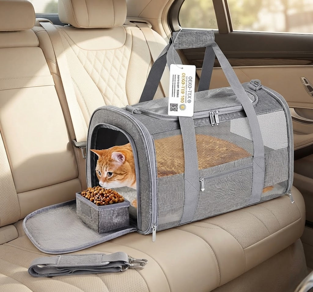 Collapsible Soft-Sided Cat Carrier, Up to 15 lb, Grey
