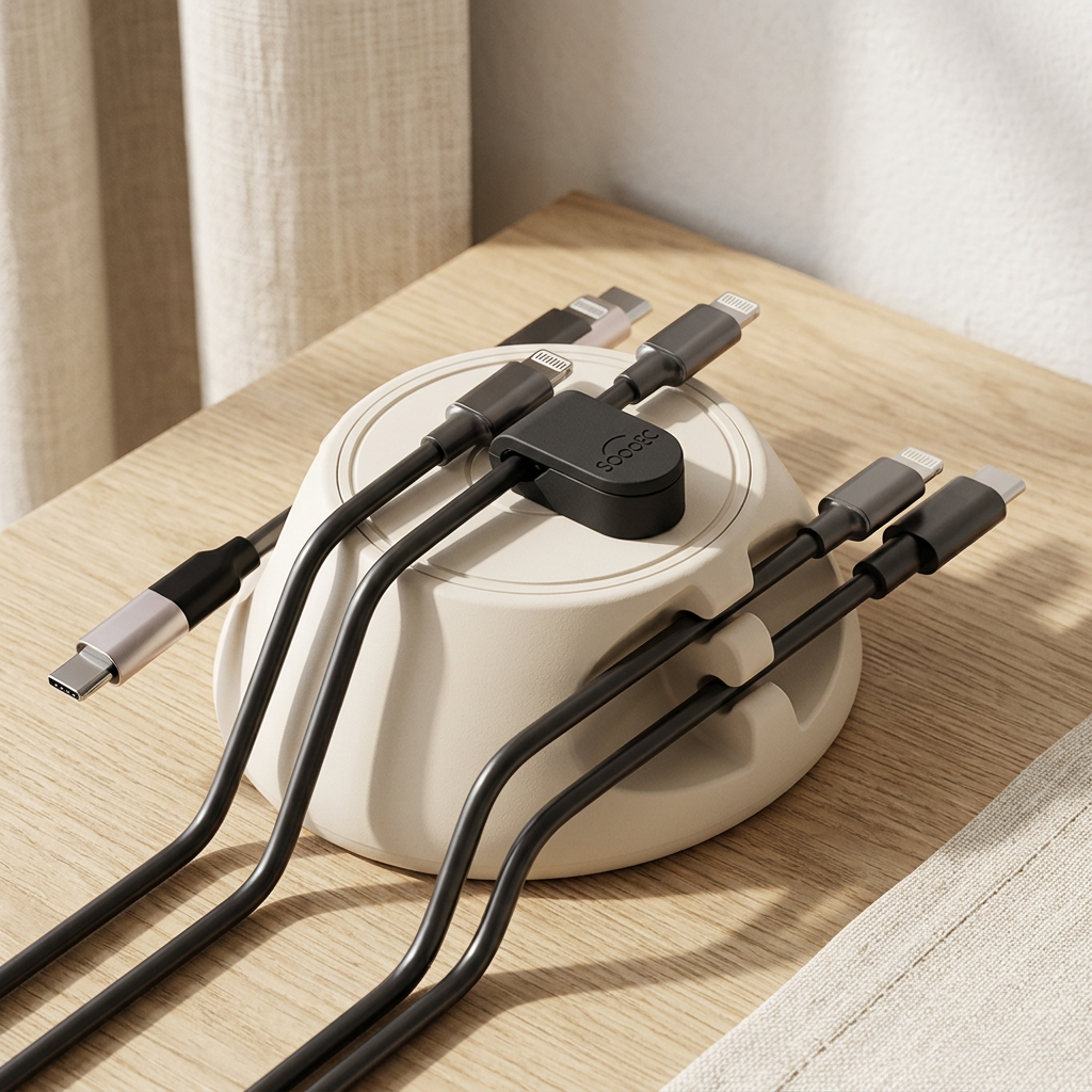 3-in-1 Magnetic Cord Holder with Side Clips, White