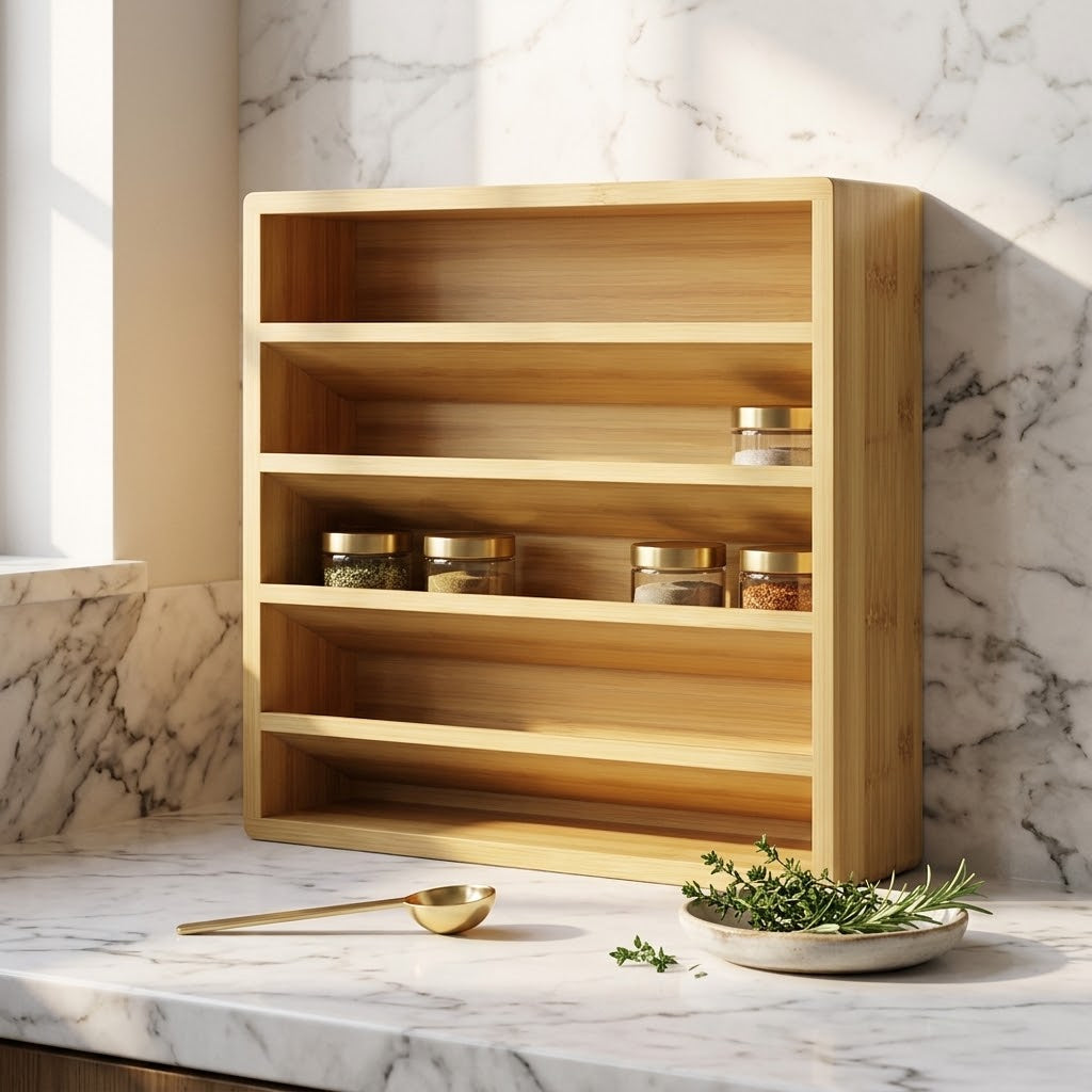 4-Tier Bamboo Spice Rack for Cabinet or Countertop, Holds 28 Jars