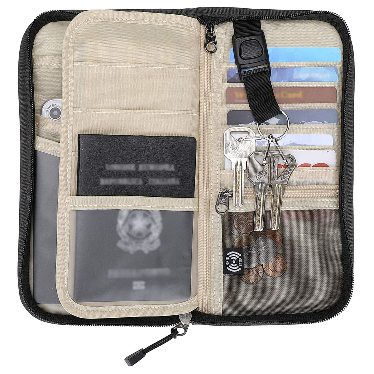 RFID-Blocking Family Passport Holder Travel Wallet, Black