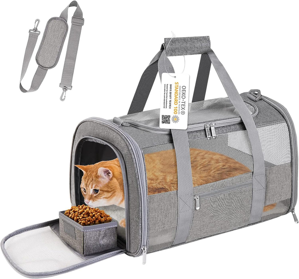 Collapsible Soft-Sided Cat Carrier, Up to 15 lb, Grey