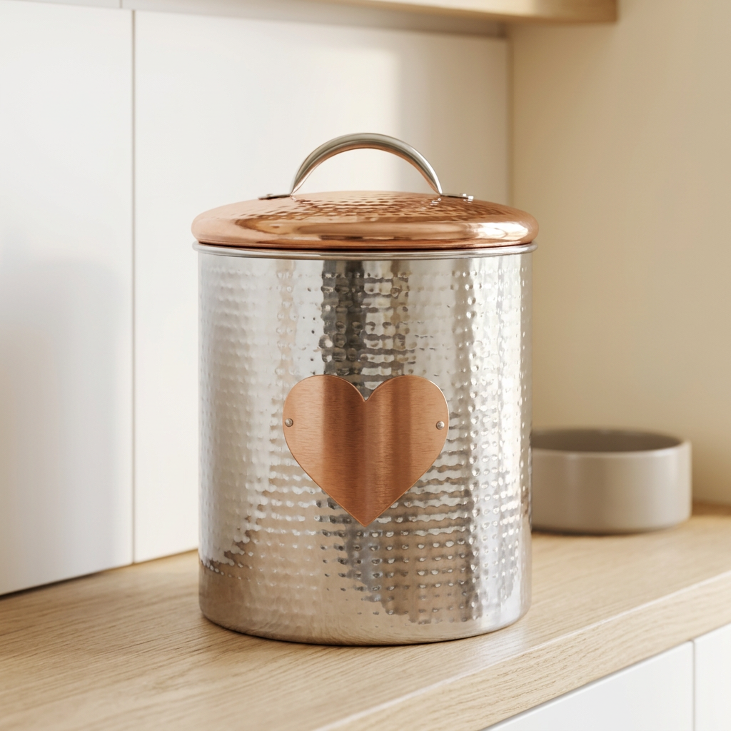 Decorative Hammered Metal Pet Treat Canister, Extra Large, 104 oz