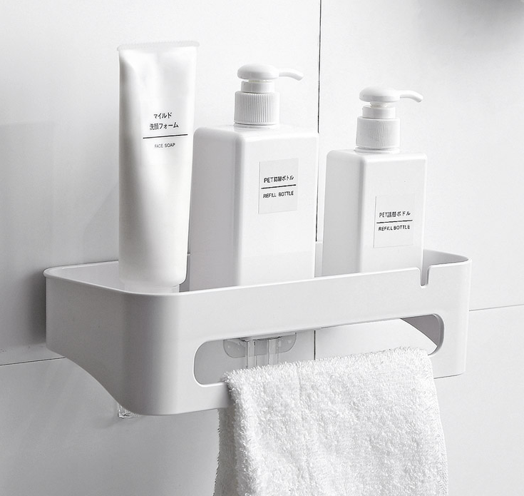 No-Drill Plastic Towel Rack, Triangle or Long, White or Gray
