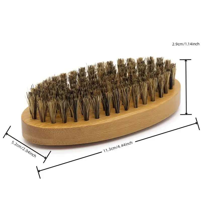 Oval Bamboo Handle Beard Brush and Mustache Grooming Tool