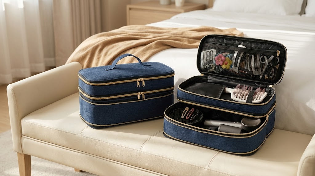 Dual-Layer Hair Dryer and Styling Tool Travel Case, Blue