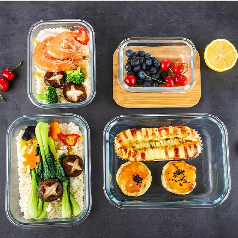 Borosilicate Glass Lunch Box with Bamboo Lid, Multiple Shapes