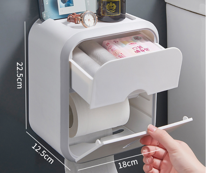 Multifunctional Wall Toilet Paper Holder with Shelf, Grey or Green