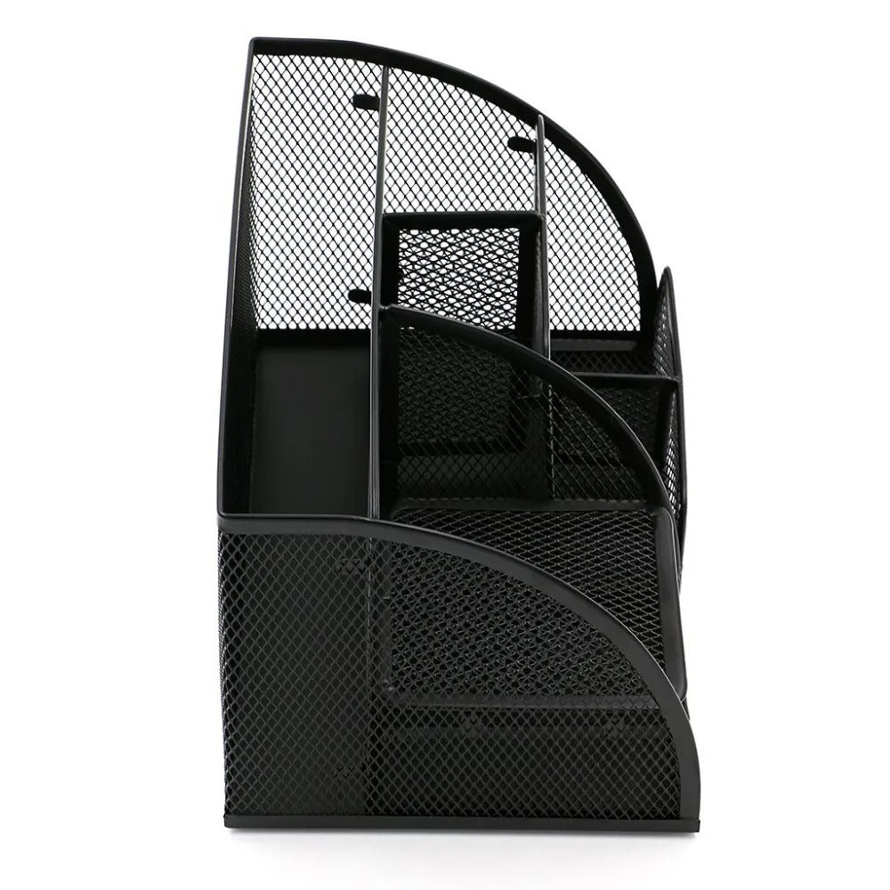 Metal Mesh Desktop Organizer with Seven Compartments for Pens and Files
