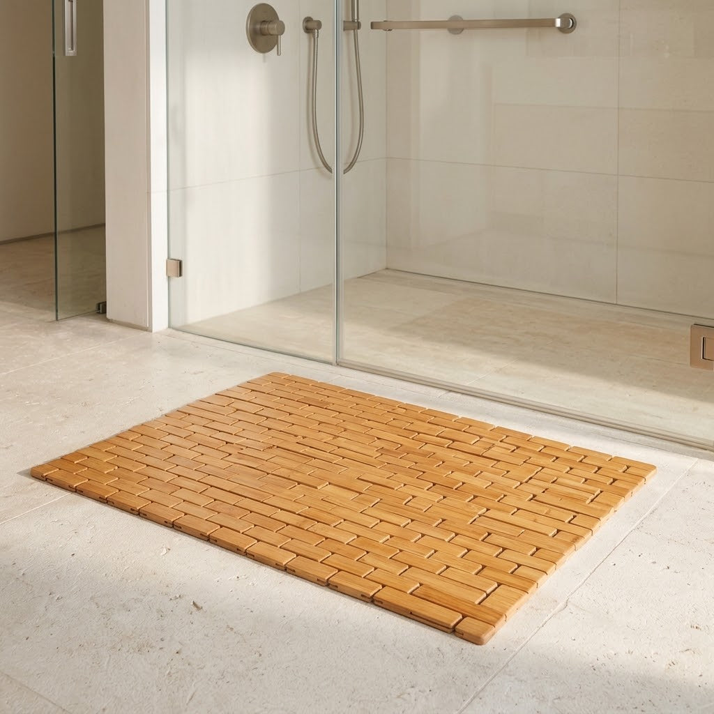Bamboo Bath Mat Runner, 34 x 16 in, Anti-Slip EVA Backing