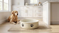 Heavy Porcelain Dog Bowl with Paw Pattern, 70 oz, Beige