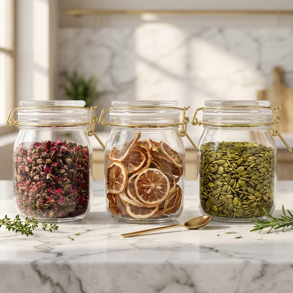 Glass Storage Jars with Locking Clamp Lids, 34 oz, Set of 3