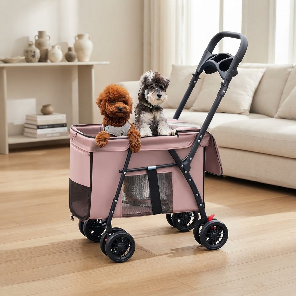 Folding Pet Stroller for Cats and Dogs, Pink