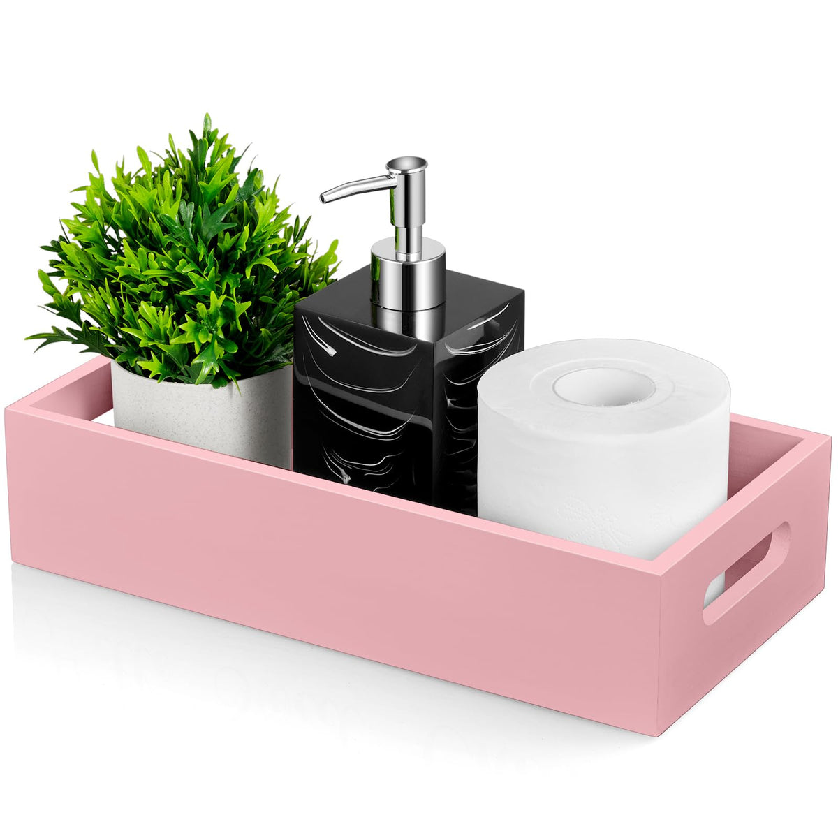 Pine Wood Toilet Tank Basket with Handle, Pink