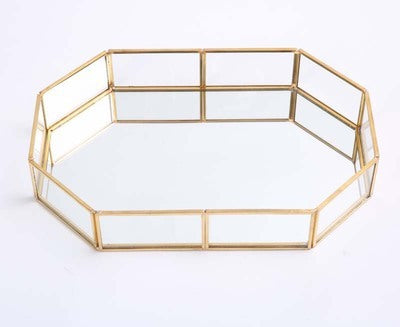 Gold Metal and Glass Vanity Tray, Handmade, 5 Sizes