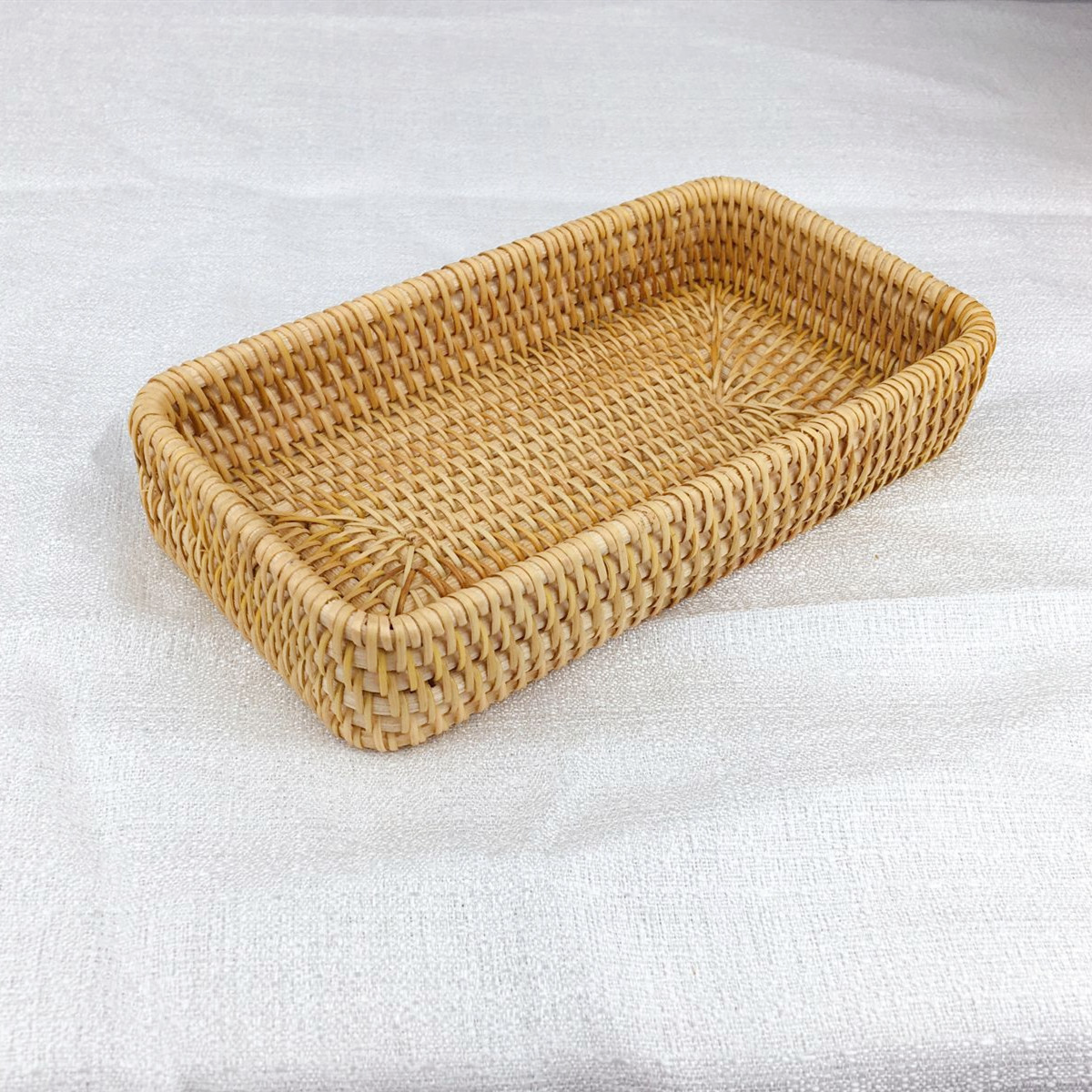 Woven Rattan Desktop Storage Tray, Japanese Style, 4 Sizes