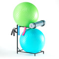 Two-Tier Exercise Ball Rack with Hooks, Carbon Steel Floor Stand