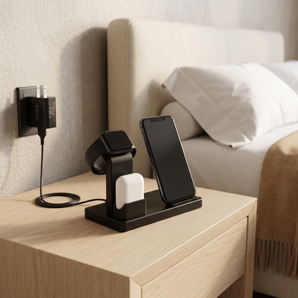 3-in-1 Wireless Charging Dock with Hidden Cables, Black