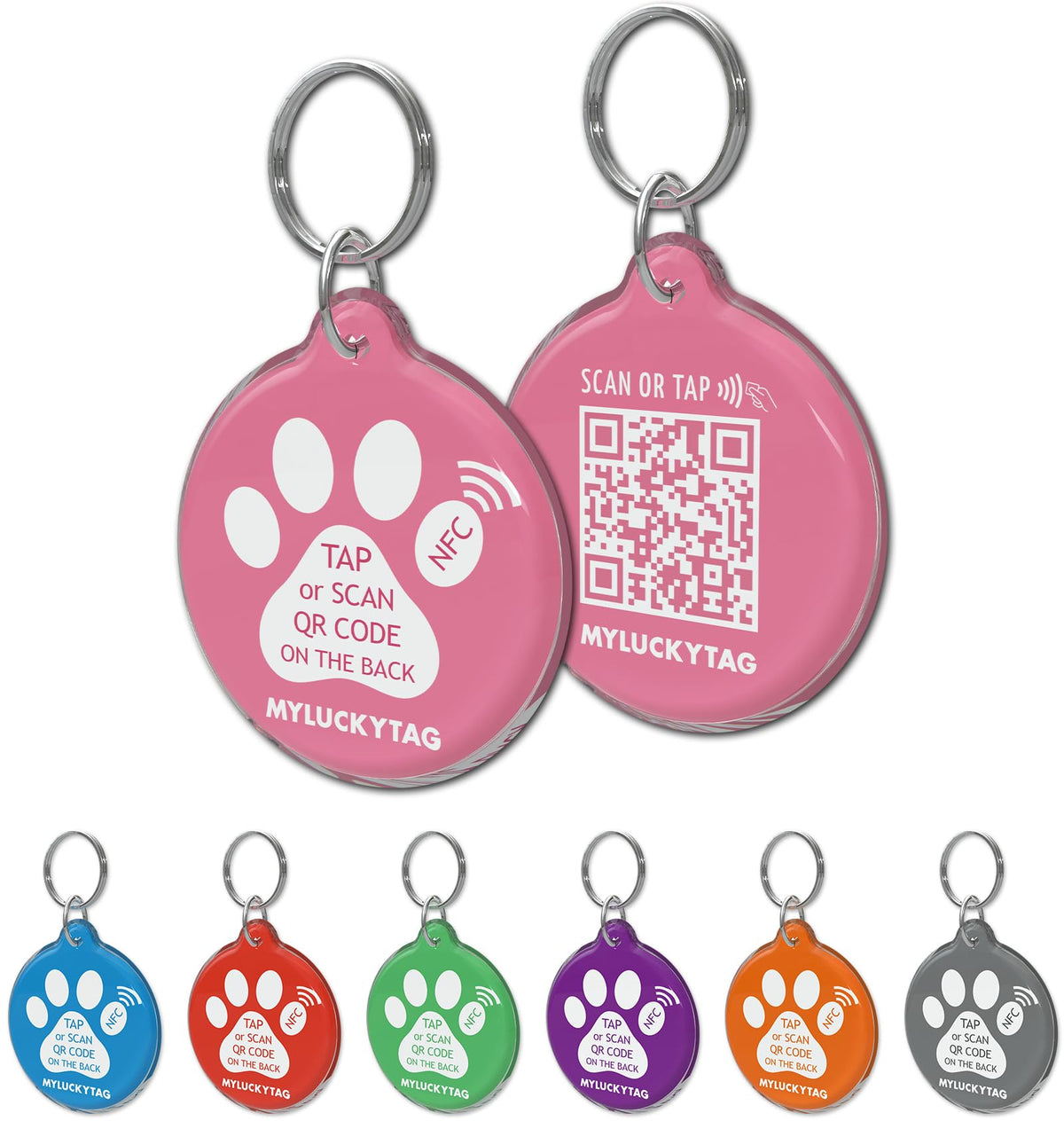 Smart Pet ID Tag with NFC and QR Code Online Profile, Pink Paw