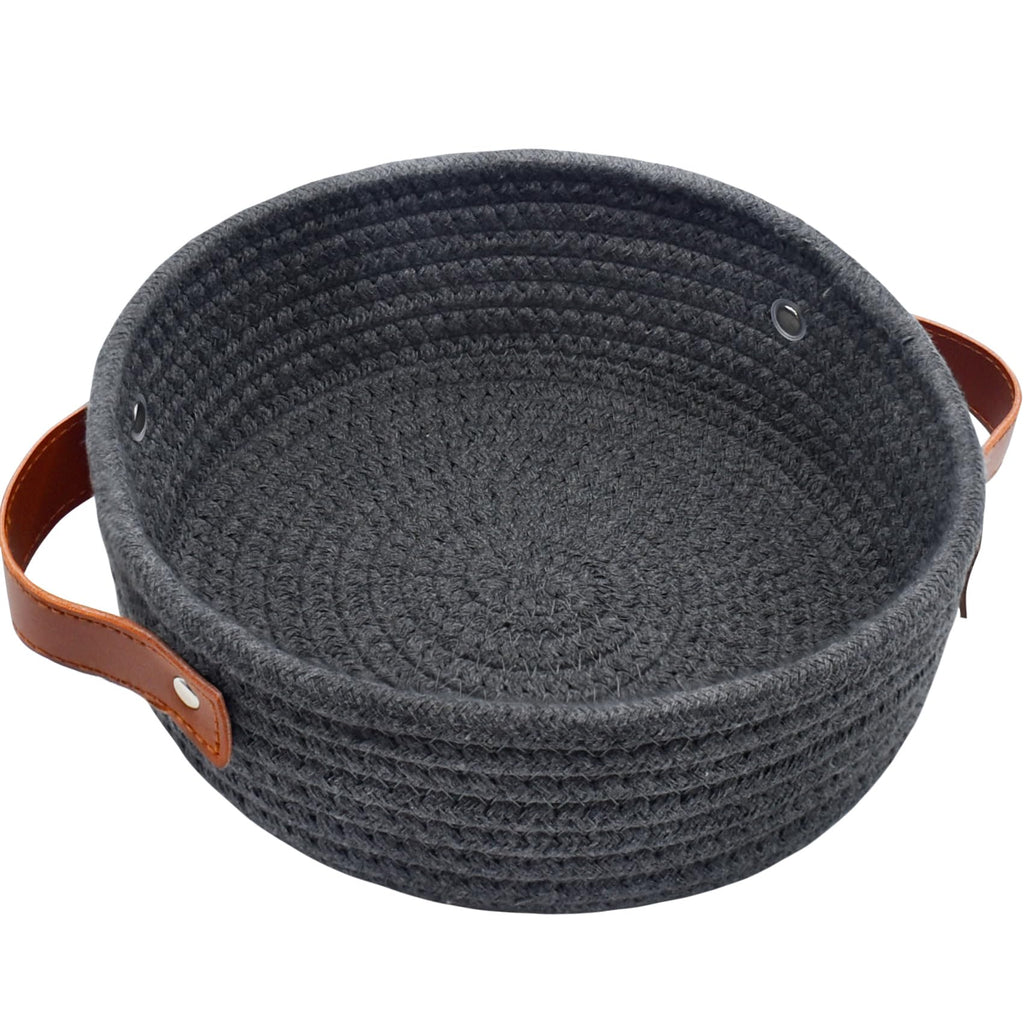 Small Handcrafted Cotton Rope Catchall Basket, XS, Dark Grey