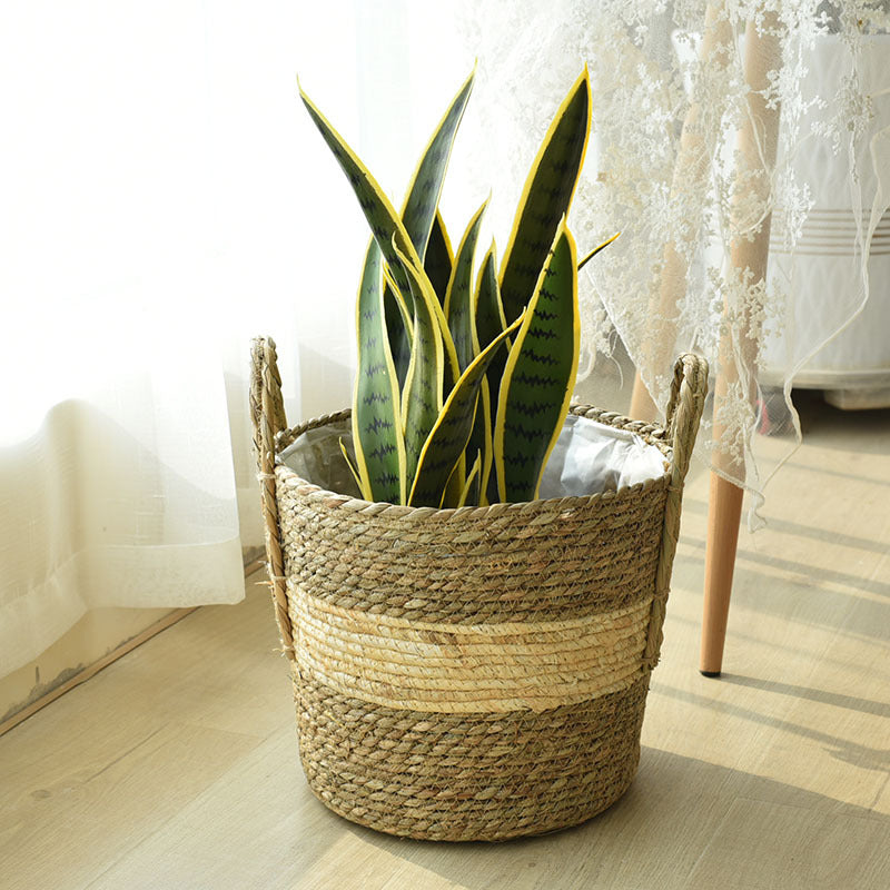 Bamboo and Seagrass Wicker Plant Basket, 30 x 27 cm