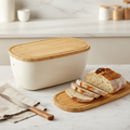 Bamboo Fiber Bread Box with Cutting Board Lid, White