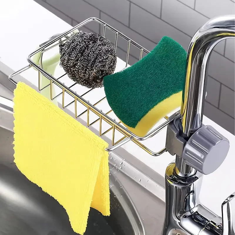 Stainless Steel Faucet-Mounted Sponge and Soap Caddy