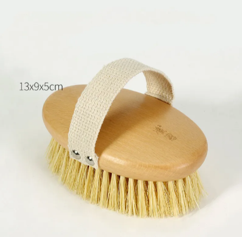 Wooden Bath Brush with Natural Bristles, Wet or Dry Use