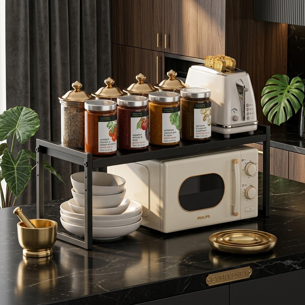 Expandable Stackable Countertop Shelf Organizer, Black