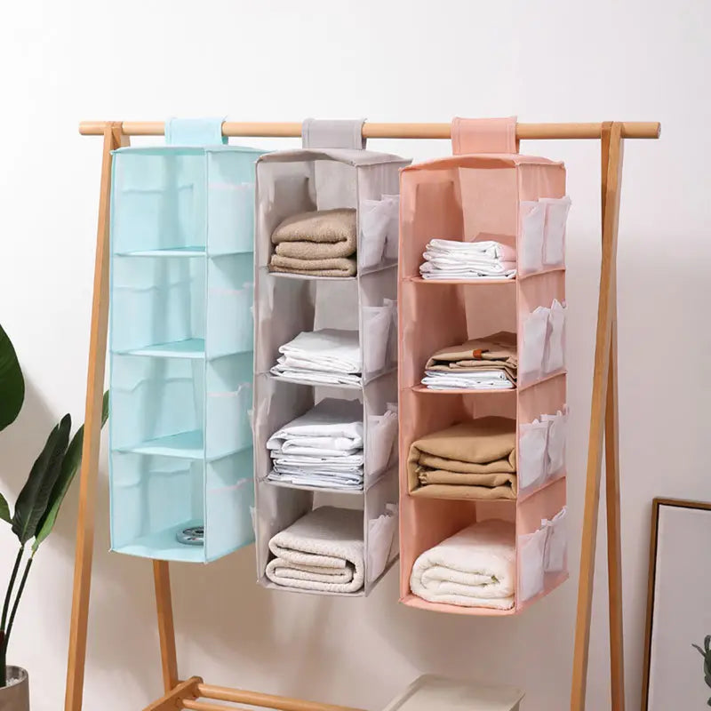 Foldable Fabric Hanging Closet Organizer, Multi-Shelf