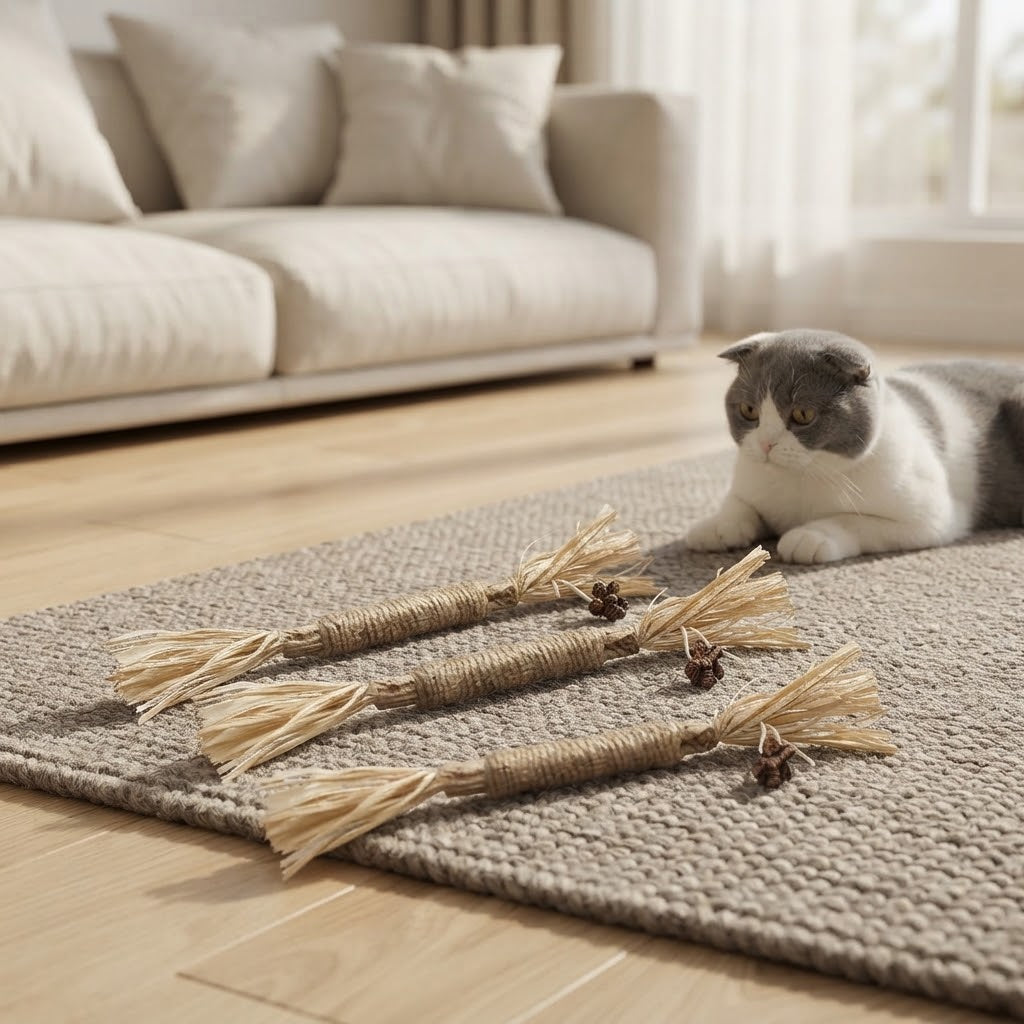 Raffia-Wrapped Silvervine Cat Chew Sticks, 3 Pack