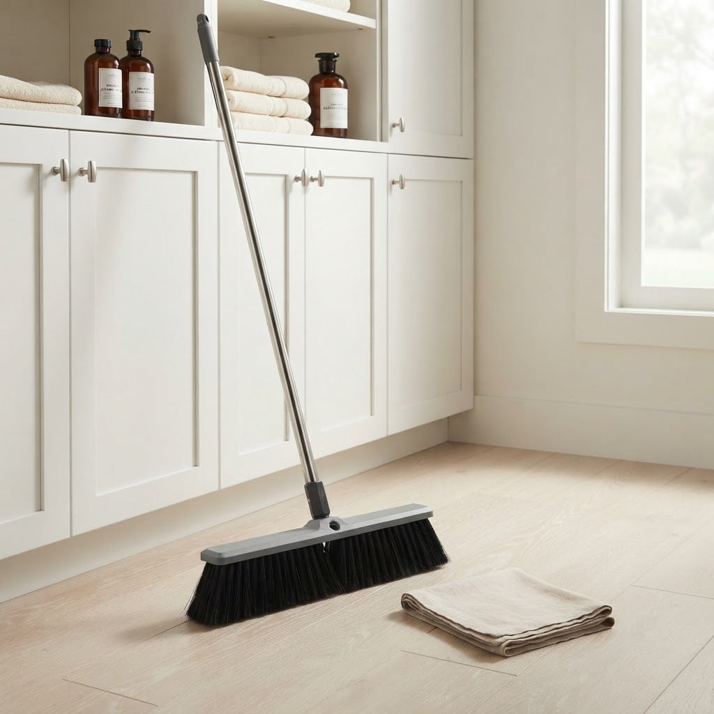 18 in Push Broom with Dual Stiff Bristles and 63 in Handle