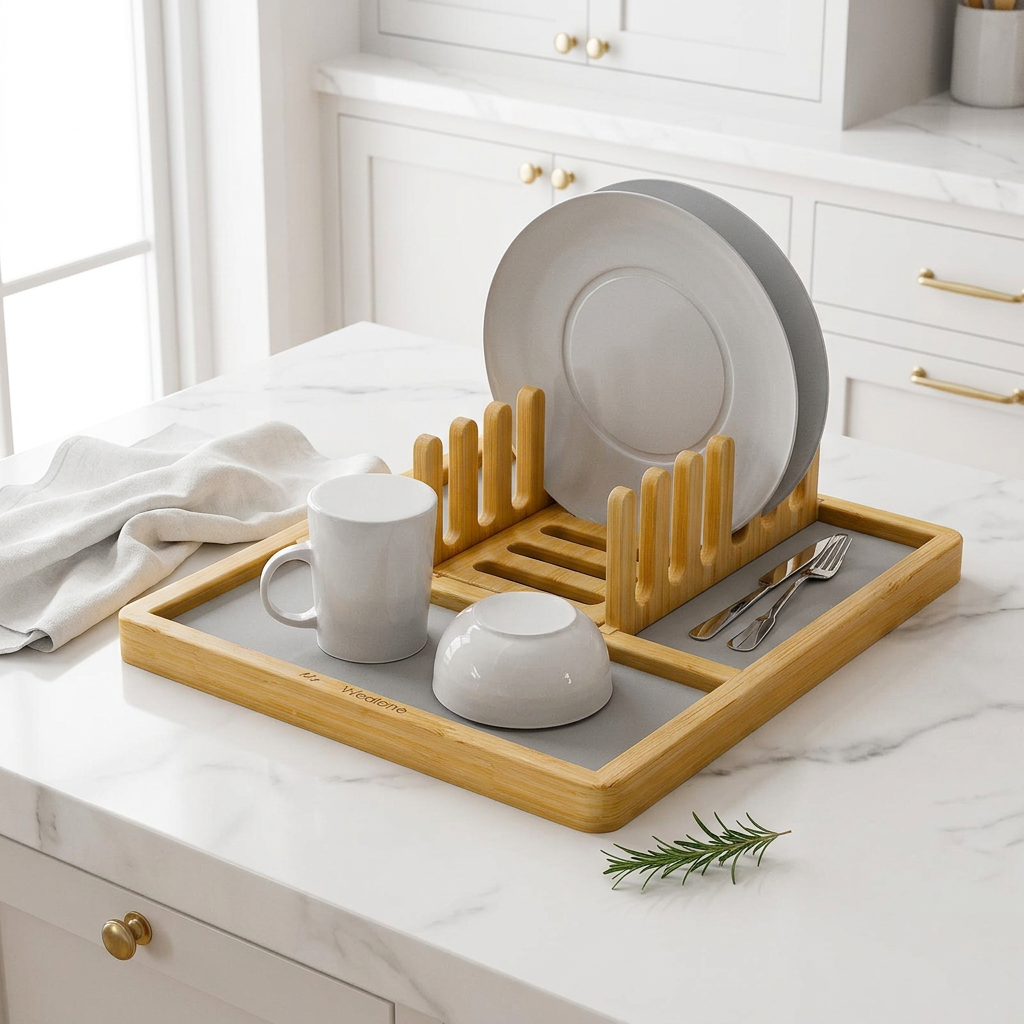 Bamboo Dish Rack with Diatomaceous Earth Drying Boards