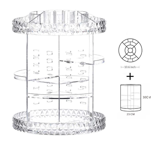 360-Degree Rotating Acrylic Makeup Organizer, 23 x 23 x 30 cm