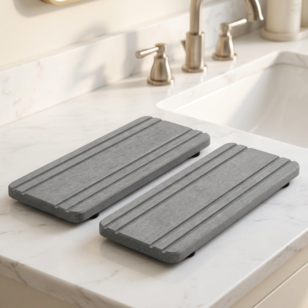 Diatomaceous Earth Stone Sink Tray, 8.27 x 3.94 in, 2 Pack, Gray
