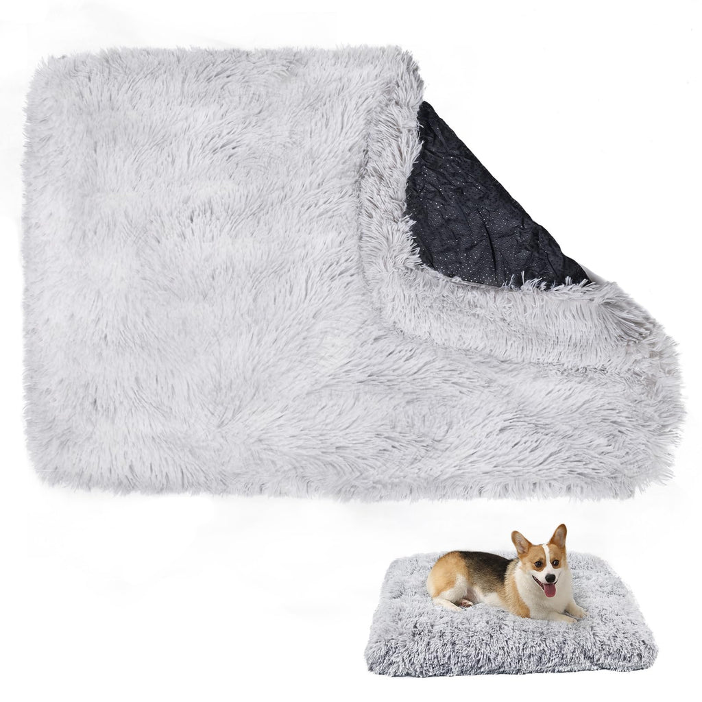 Fluffy Plush Dog Bed Cover with Waterproof Layer, 35 x 23 x 3.5 in