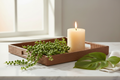 Elevated Luxury Tray with Mother of Pearl, Monstera & Candle