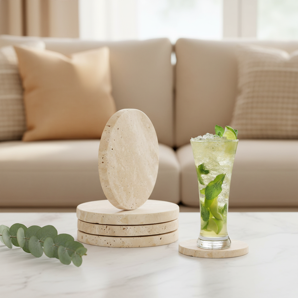 ELLDOO Travertine Coasters, 4pc
