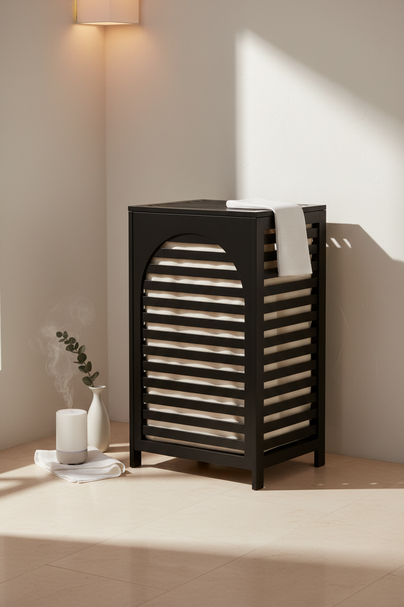 Espresso Black Slatted Wood Laundry Hamper – EVERVESTA Luxury Bathroom