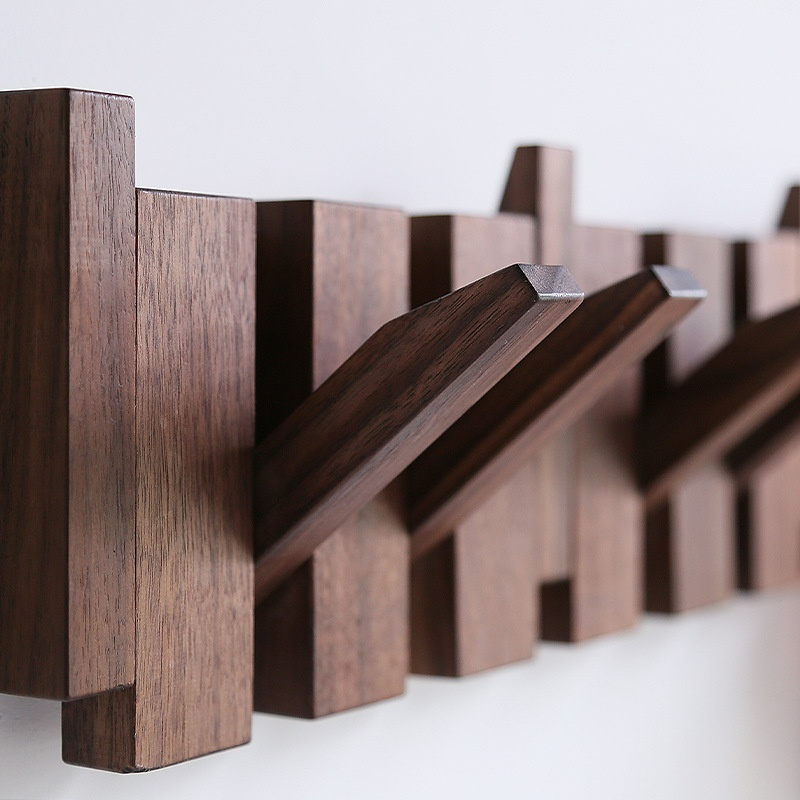 Wall-Mounted Wooden Key and Coat Hook Rack, 4 to 12 Hooks