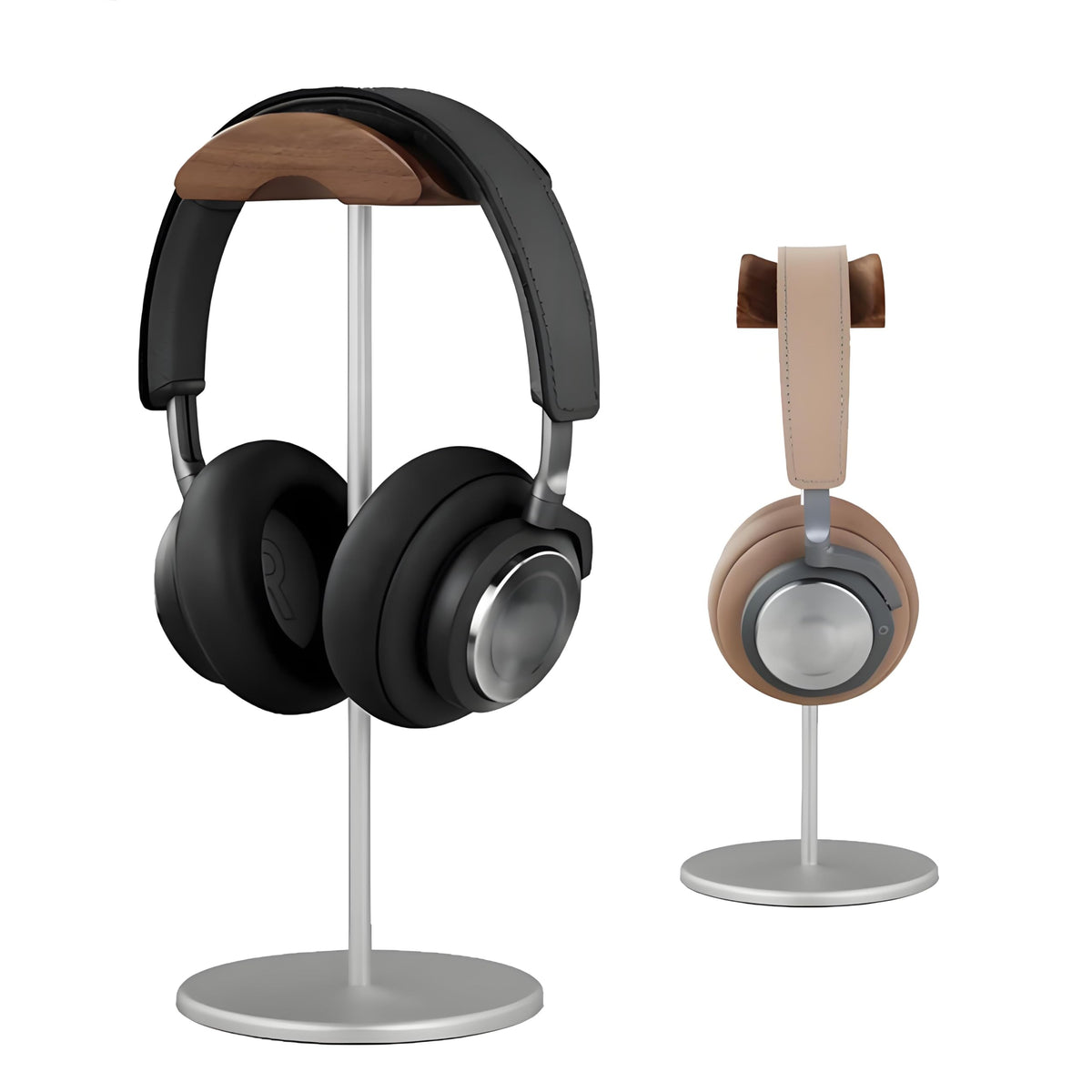 Wood and Aluminum Headphone Stand with Heavy Base, Silver