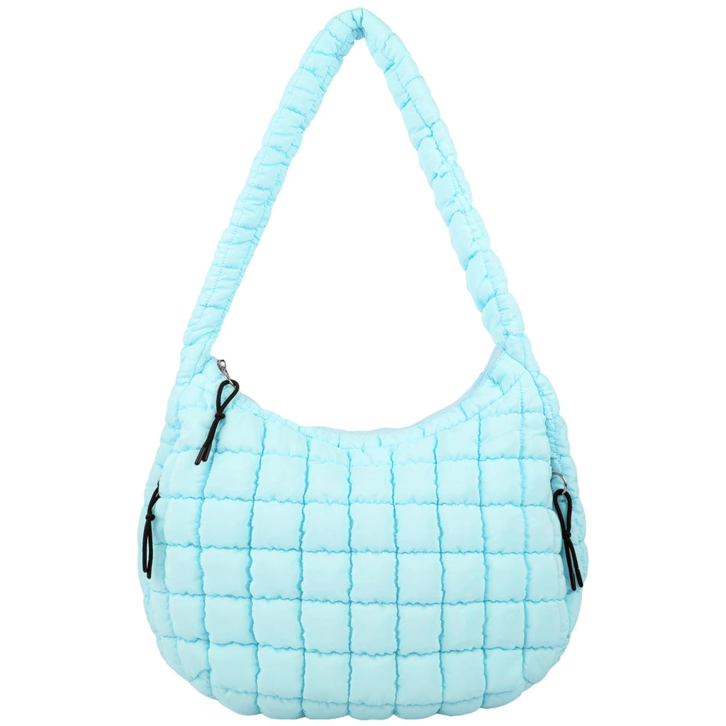Quilted Puffer Tote and Crossbody Bag, Cyan