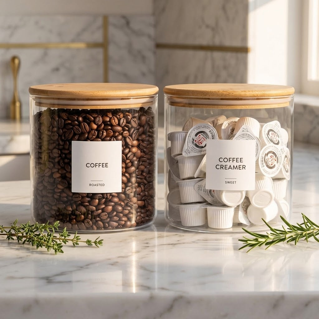 Glass Pantry Canisters with Bamboo Lids and Labels, 73 oz, 2-Pack