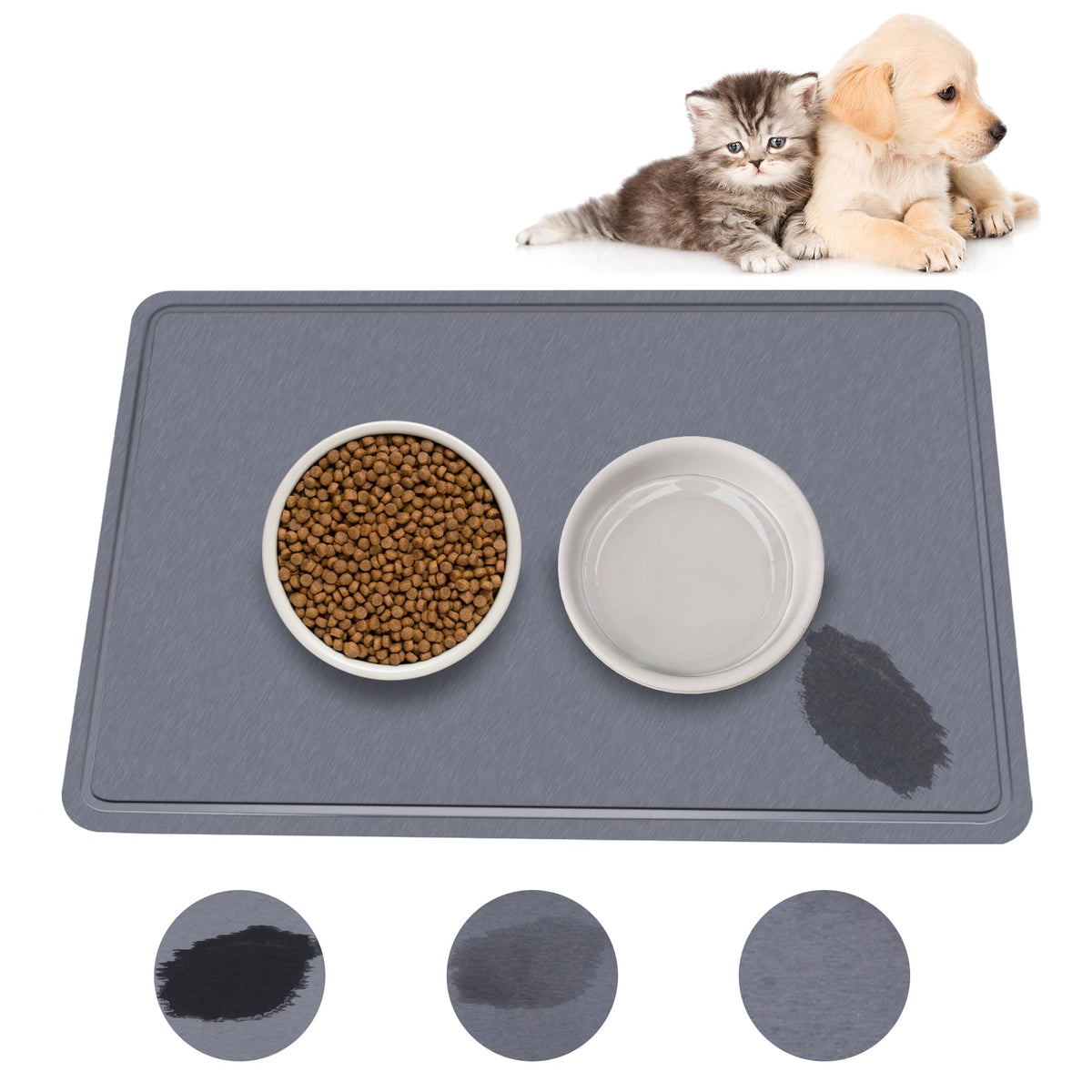 Extra Large Stone Pet Food Mat with Sanding Tool, 23.6 x 15.35 in