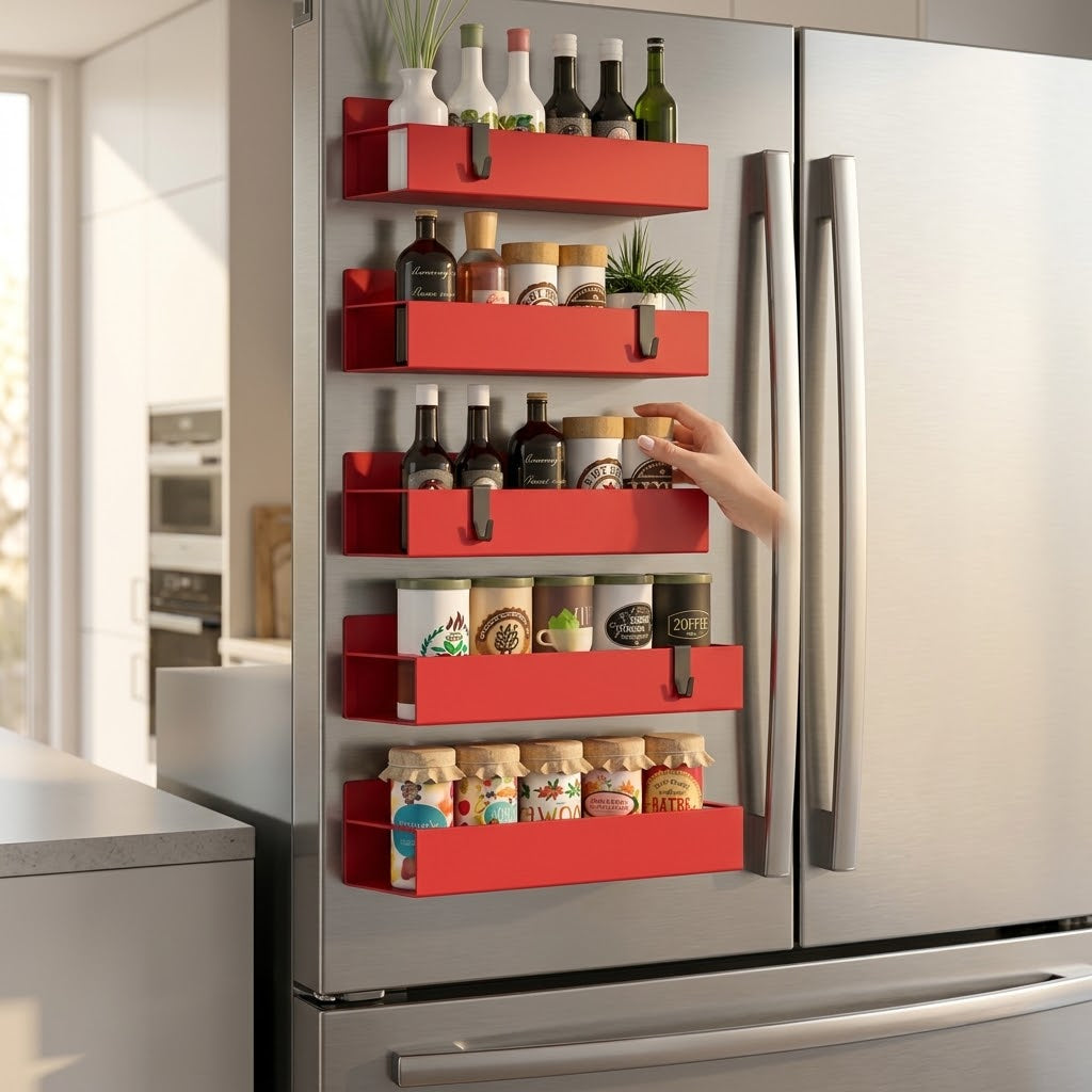Magnetic Spice Racks for Fridge and Oven, Red, Set of 6
