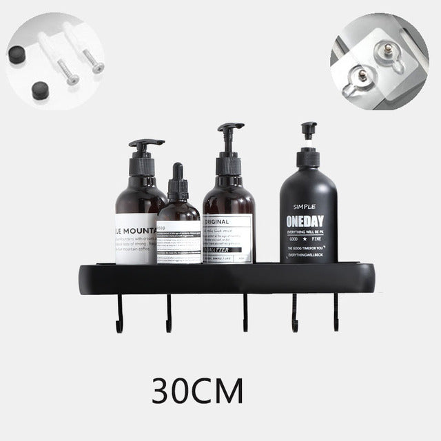 No-Drill Aluminum Bathroom Shelf and Towel Rack, 30, 40 or 50 cm