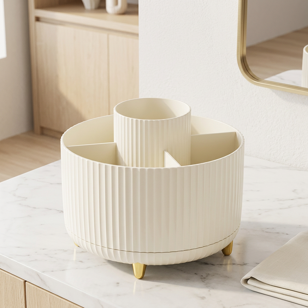 Rotating Desktop Makeup Brush Holder, Multi-Compartment Vanity Storage