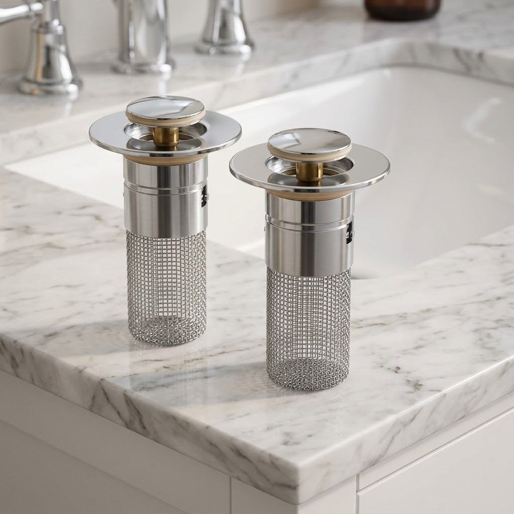 Pop-Up Sink Drain Stopper with Hair Catcher Basket, 2 Pack